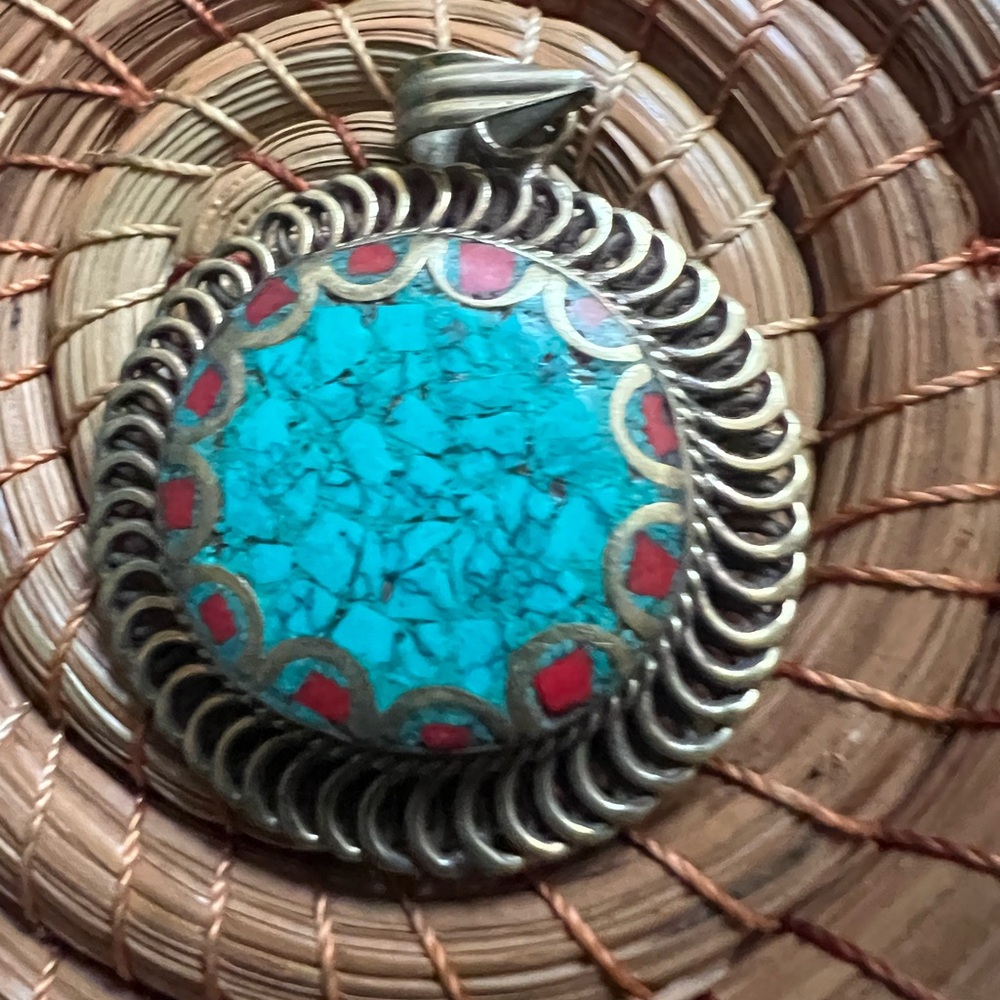 Coral and turquoise pendant